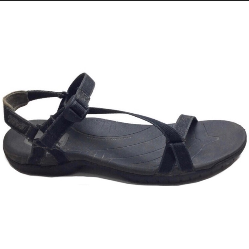 Teva Zirra Slim Strap Lightweight Black Sandals Size 7